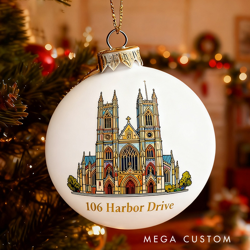 Personalized Christmas Ball Ornament Custom Address Holiday Decoration Christmas Tree Bauble with Detailed Architecture Design Keepsake for Home Decor