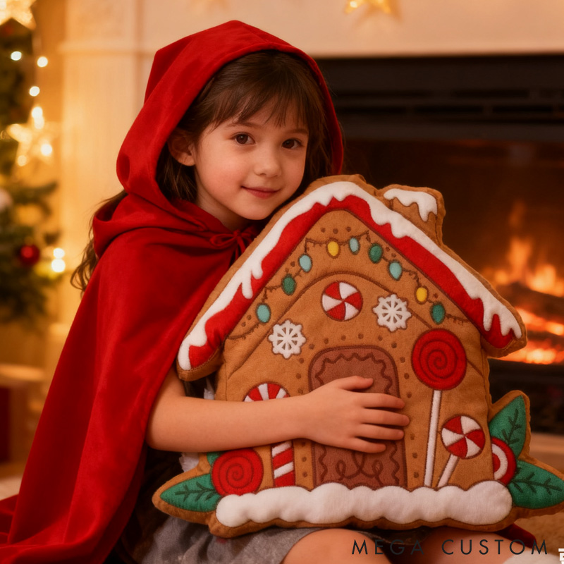 Personalized Gingerbread House Pillow Custom Holiday Decoration with Name Christmas Gifts Home Decor Gifts 