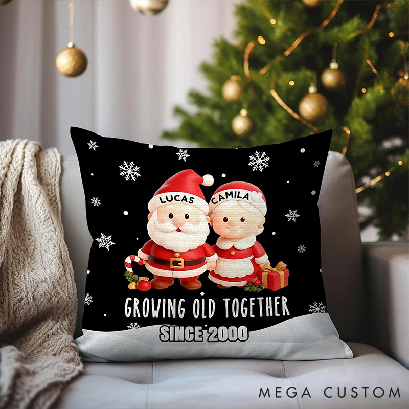 Personalized Growing Old Together Christmas Throw Pillow Cover with Name and Year Home Decor Christmas Anniversary Gift for Couples