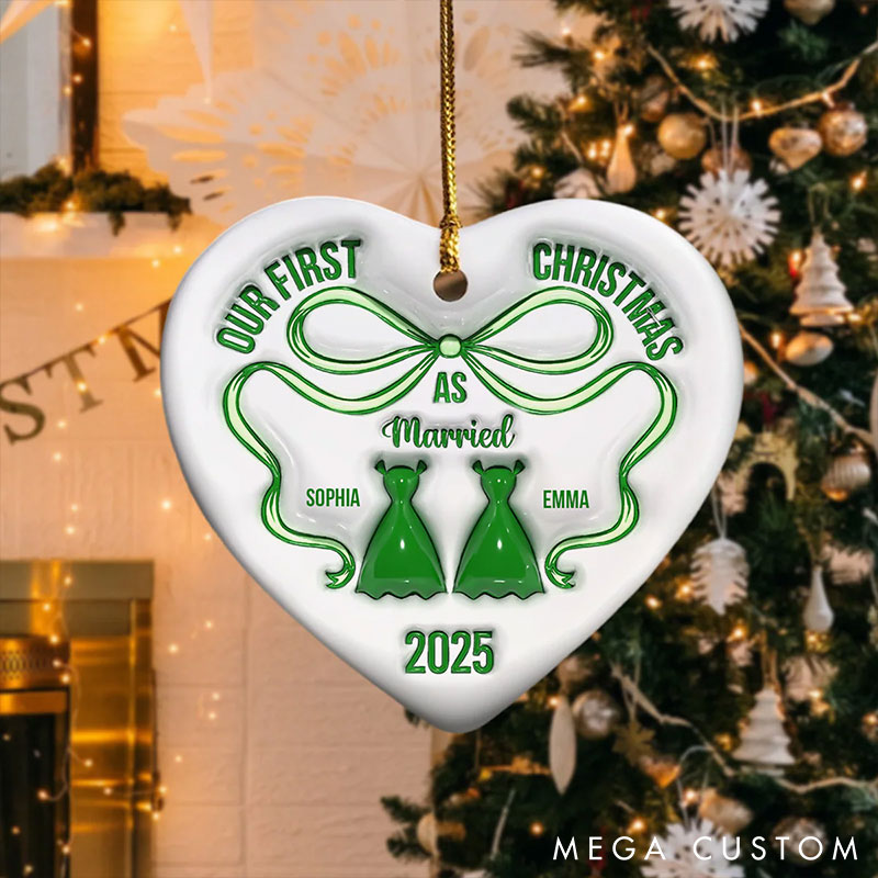 Personalized Our First Christmas As Ornament Couple 2025 2D Flag Ornament Husband Wife Holiday Keepsake Gift with Name Couple Christmas Decor