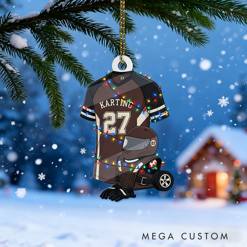Personalized Go Kart Racing Ornament Custom Name and Number Acrylic Christmas Decoration for Racers and Motorsport Fans