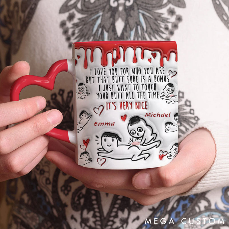 Personalized Couple Heart Handle Mug Your Butt Is Bonus Dirty Talk Mug for Couple Husband Wife Mugs