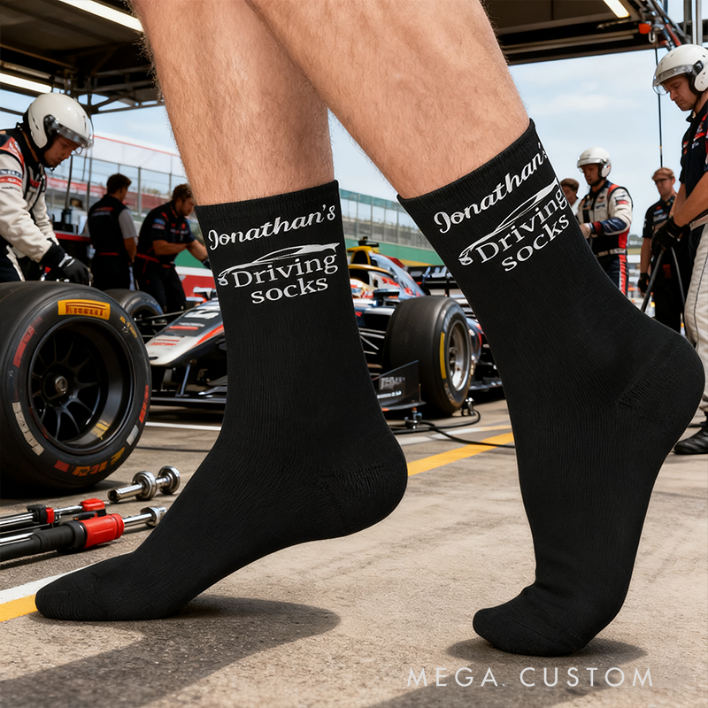 Personalized Racing Socks Custom Name Driving Socks for Car Enthusiasts and Motorsport Lovers