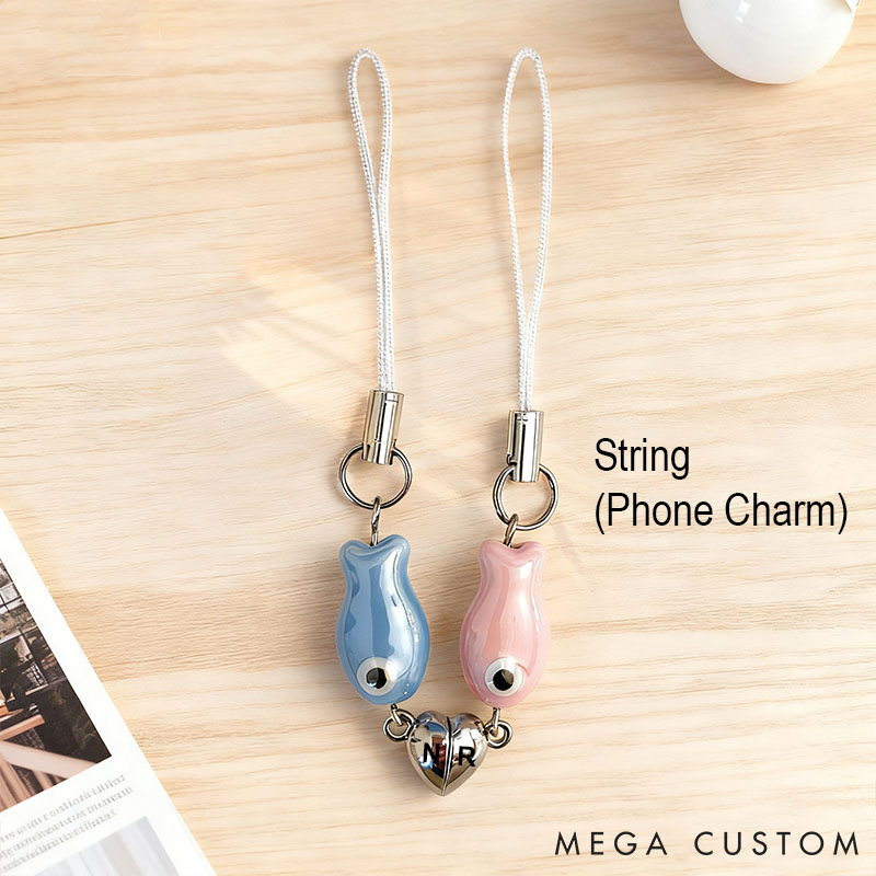 Personalized Couple Magnetic Matching Fish Keychain Set Custom Initials Ceramic Phone Bag Charm Valentine's Day Gift for Him Her Boyfriend Girlfriend