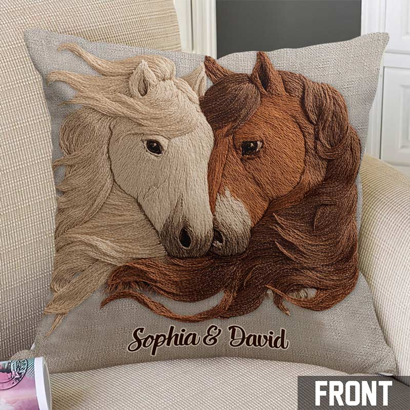 Personalized Wild Horses Couple Design Pillow Custom Names Couple Home Pillow Romantic Anniversaries Gift for Husband Wife for Home