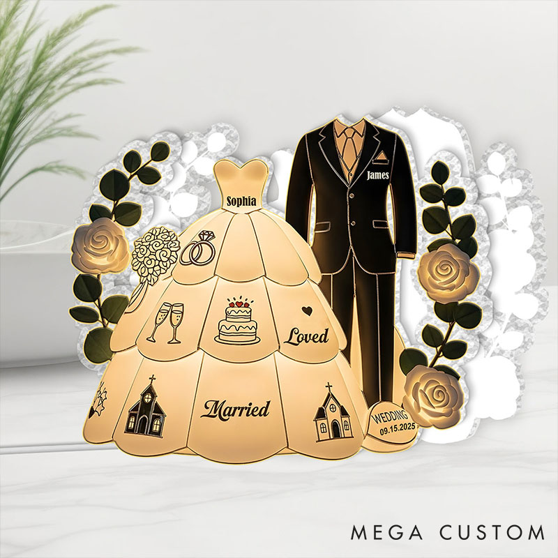 Personalized Couple Acrylic LED Night Light Custom Couple Wedding Lamp Holiday 2D Flat Bride Groom Light for Couple 