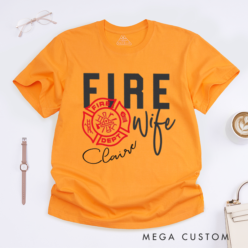 Personalized Firefighter Fire Wife Custom Maltese Cross Design Gift for female Firefighter Gift for Fireman Wife Girlfriend T-Shirt