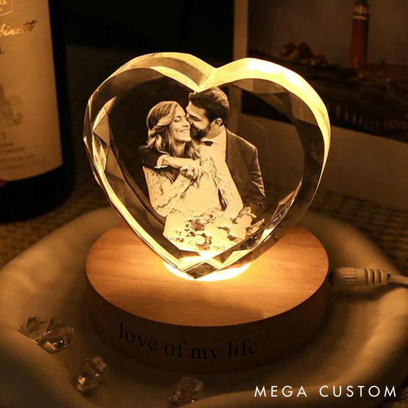 Personalized Couple 3D Crystal Photo Portrait LED Night Light Engraved Crystal Photo With Light Anniversary Valentine's Day Gift for Him Her