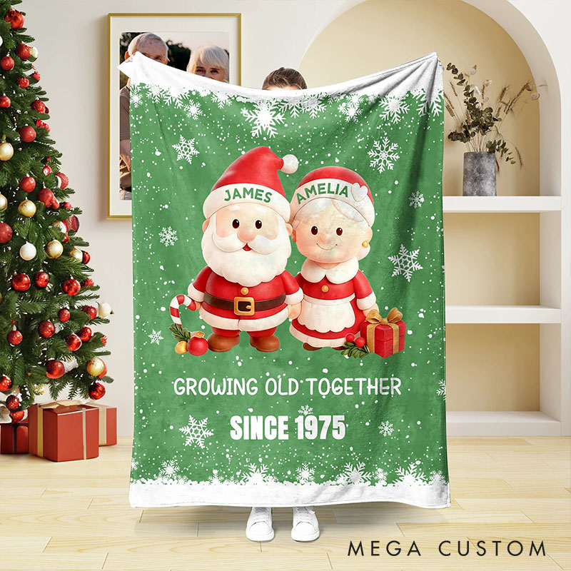 Personalized Christmas Couple Growing Old Together Soft Throw Blanket with Name Text and Year Home Decor Christmas Gift for Couple