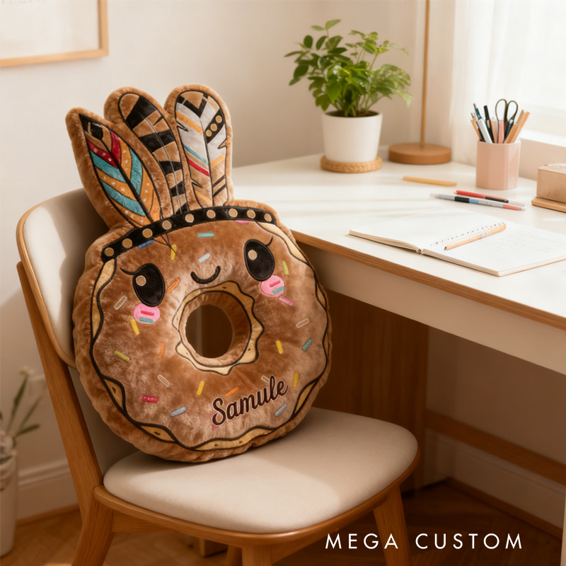 Personalized Primitive Man Donut Throw Pillow Graphic 3D Print Chocolate Donut Pillow with Name for Kids Boys Girls Baker Gift 