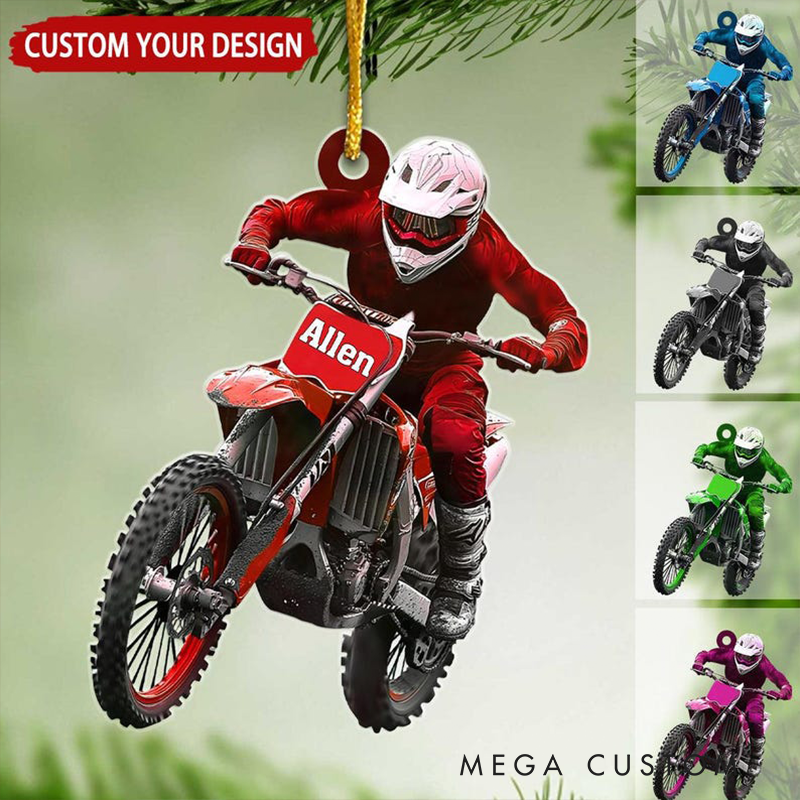 Personalized Motocross Racer Christmas Ornament Custom Name and Color Dirt Bike Ornament Gift for Bikers and Racing Fans