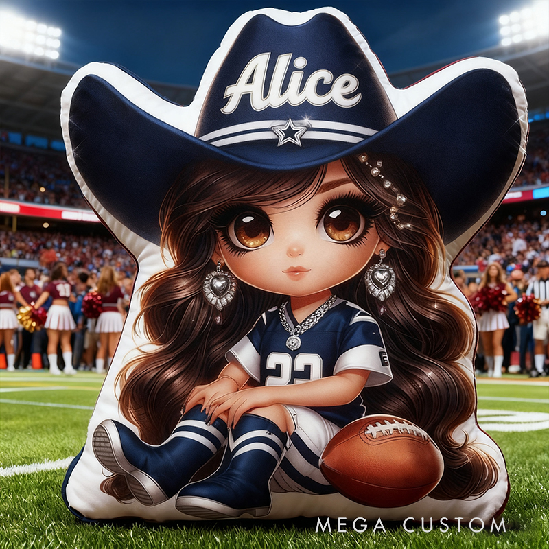 Personalized Cowgirl Football Plush Pillow Featuring Your Name