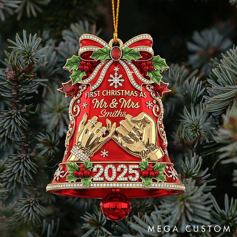 Personalized Frist Christmas As Mr Mrs Couple Ornament 2D Flag Bell Style Chrismas Decoration Gift for Newlyweds Gift for Wife Husband