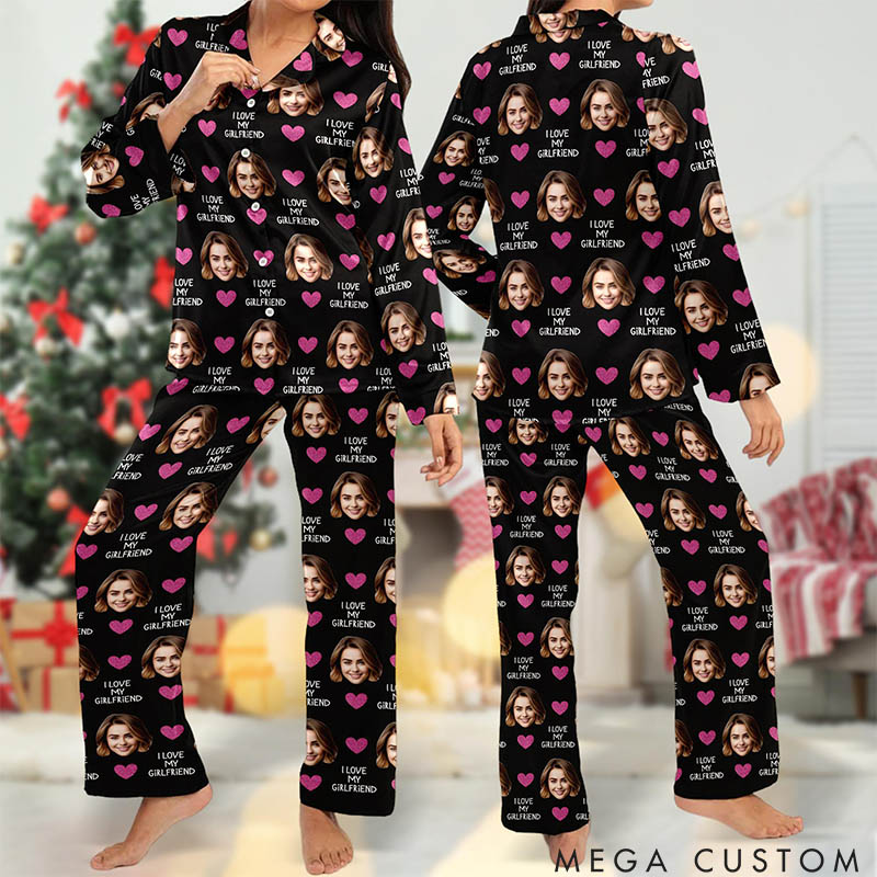 Personalized Girlfriend Wife Face Pajamas Set Women Men Pajamas Set with Face Photo Valentine's Day Gift for Girlfriend Boyfriend Husband Wife