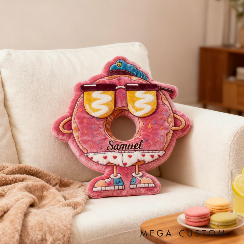Personalized Akimbo Donut Throw Pillow Graphic 3D Print Pink Donut Pillow with Name for Kids Boys Girls Baker Gift 