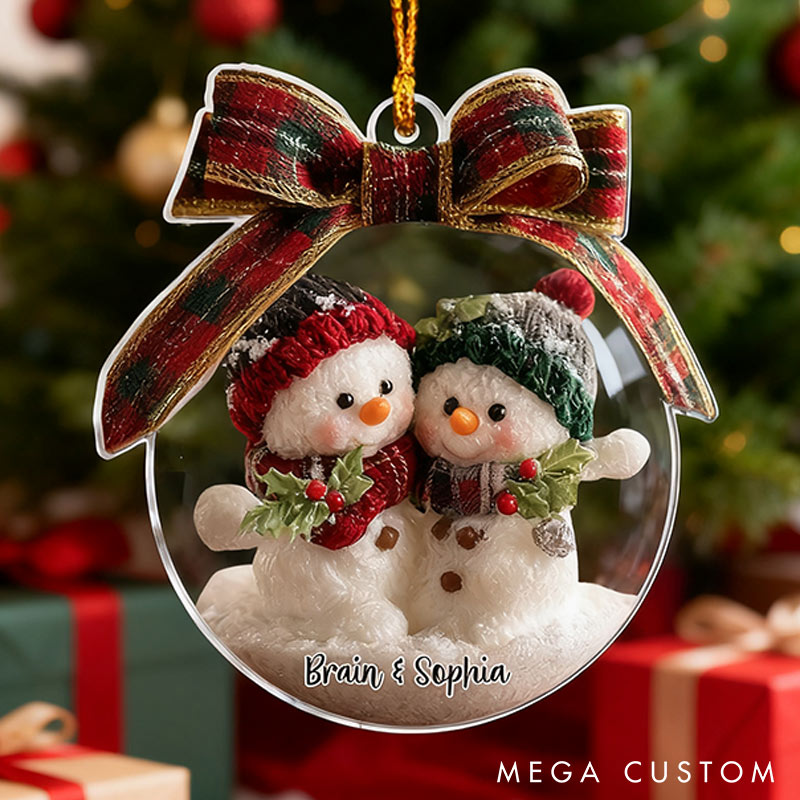 Personalized Snowman Hugging Couple Ornament 2D Flag Chrismas Decoration Gift for Newlyweds Gift for Wife Husband for Girlfriend Boyfriend