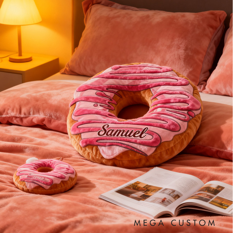 Personalized Pink Donut Throw Pillow Graphic 3D Print Donut Pillow with Name for Kids Boys Girls Baker Gift 