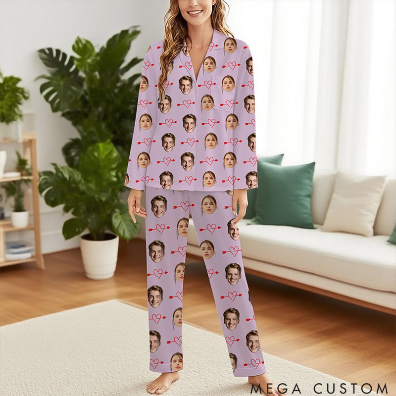 Personalized Girlfriend Wife Face Pajamas Set Women Men Face Photo Christmas Pajamas Set Valentine's Day Gift for Girlfriend Boyfriend Husband Wife