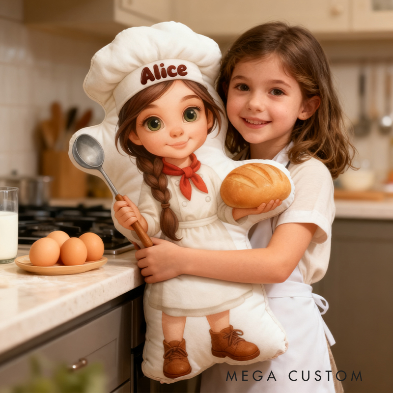 Personalized Chef Shaped Pillow Custom Name 3D Graphic Print Cushion Gift for Chef and Culinary Enthusiasts