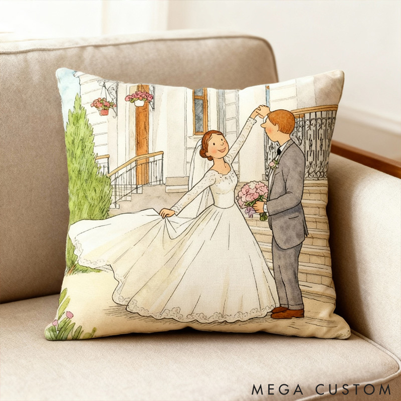 Personalized Custom Cartoon Illustration Photo Pillow Photo to Art Pillow for Girl Friend for Boy Friend Home Pillow Anniversaries Gift for Couple