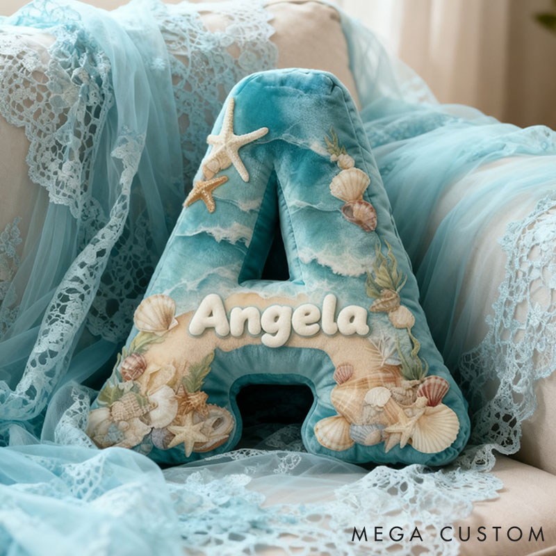 Personalized Seaglass Style Pillow Custom Ocean Style Pillow 3D Graphic Print Home Decor Throw Pillow for Girl Friend Beach Keepsake Pillow