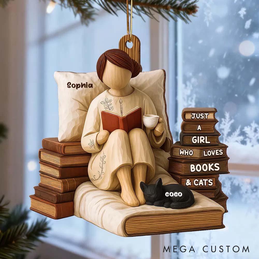Personalized Cat Lover Just a Girl Who Loves Books Ornament