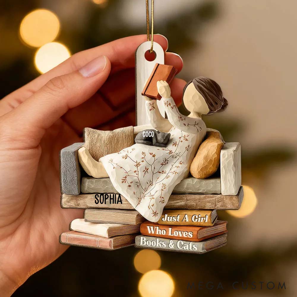 Personalized Cat Lover Life is Better with Books and Cats Ornament
