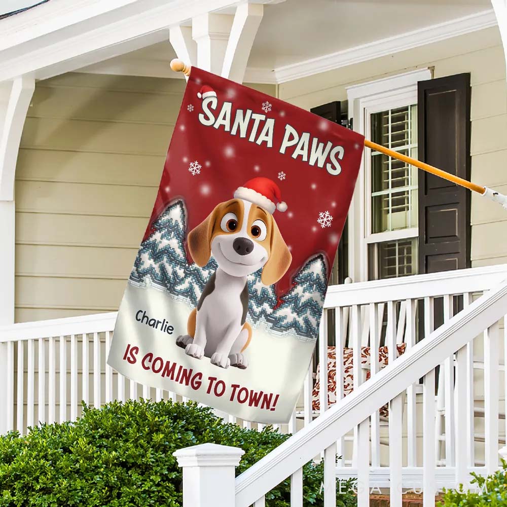 Personalized Dog Lover Stop Here with Us Santa Garden Flag