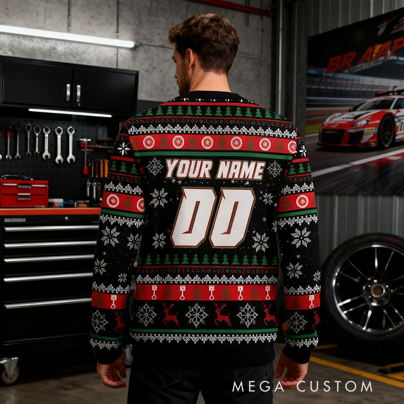Personalized Dirt Bike Christmas Sweater Custom Name and Number Motocross Ugly Holiday Jumper Gift for Racing Lovers and Riders