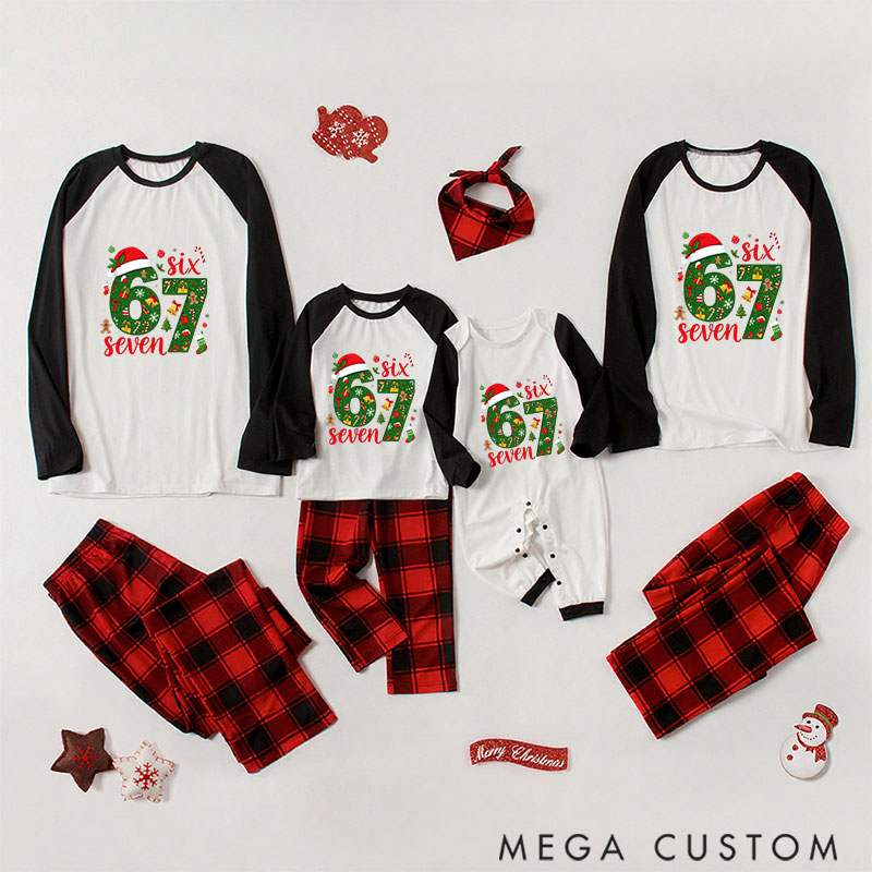 Personalized Six Seven Christmas Hat Theme Fashion Print, Comfortable Soft Fabric, Holiday Christmas Gift Essential Pajamas Gift for Family