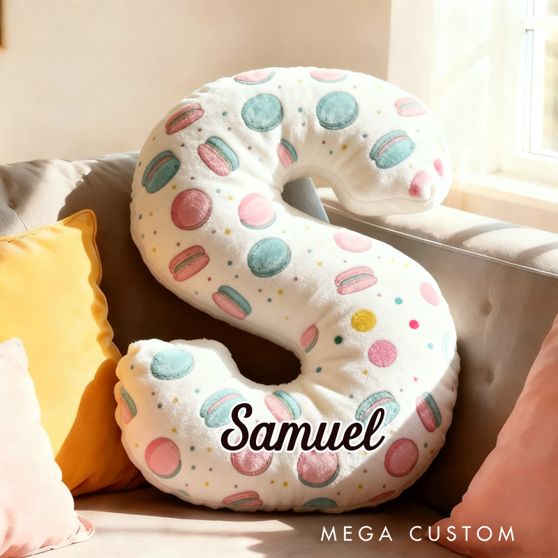 Personalized Macaroon Throw Pillow Graphic 3D Print Pink Macaroon Pillow with Name for Kids Boys Girls Initial Pillow Baker Gift 