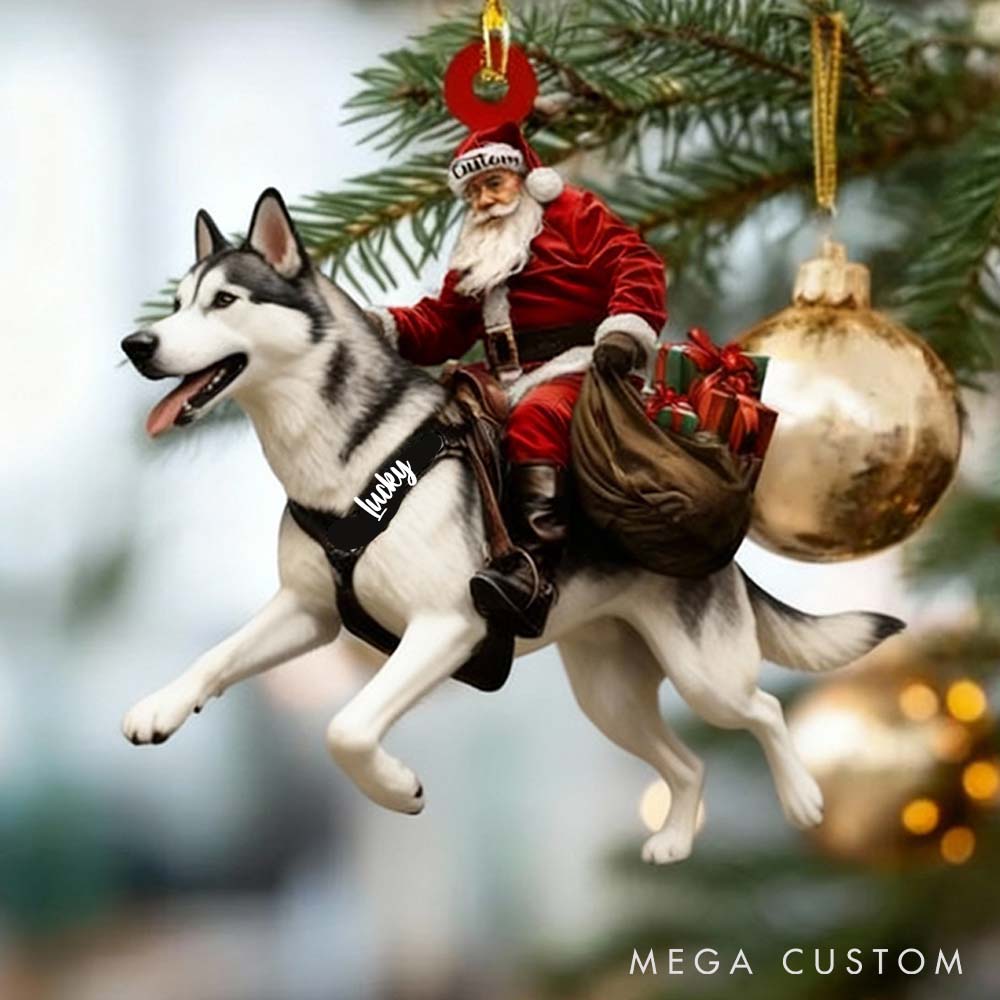 Personalized Pet Lover Santa Riding German Shepherd Christmas Ornament