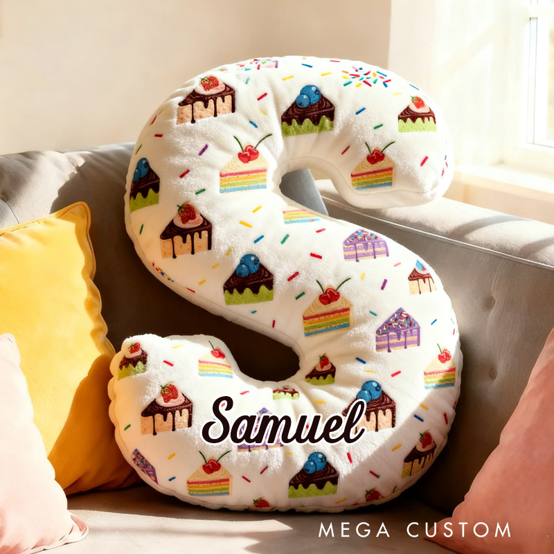 Personalized Sponge Cake Throw Pillow Graphic 3D Print Pink Sweet Snack Pillow with Name for Kids Boys Girls Initial Pillow Baker Gift 