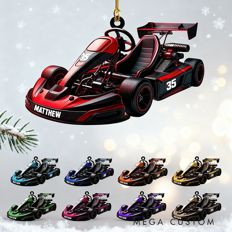 Personalized Go Kart Christmas Ornament Custom Name and Number Racing Holiday Decoration Gift for Drivers and Fans