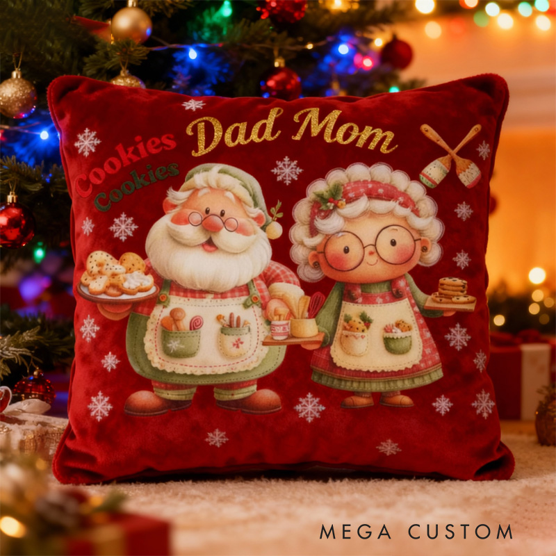 Personalized Baking Santa and Mrs. Claus Throw Pillow Baking Lover Pillow with Name for Dad Mom Grandparents Christmas Gifts