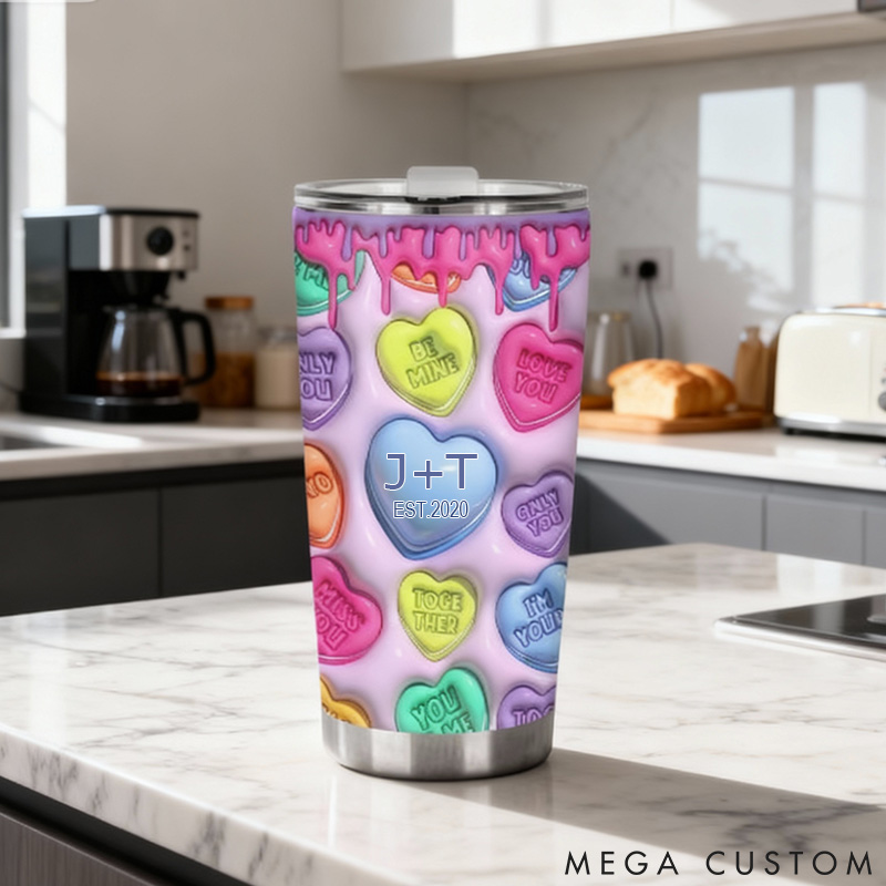 Personalized Couple Colorful Heart Tumbler 3D-Like Effect Tumbler for Boyfriend Couple Christmas Gift Water Bottle