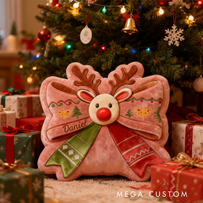 Personalized Santa Moose Throw Pillow Baking Lover Pillow with Name for Kids Girl Boy Christmas Gifts Loving Room Decor