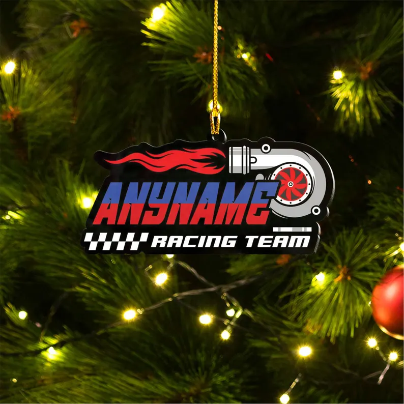 Custom Racing Name Ornament Personalized Speedy Racing Motorsport Name Christmas Ornament Car Racing Gift, Drift Car Engine Ornament