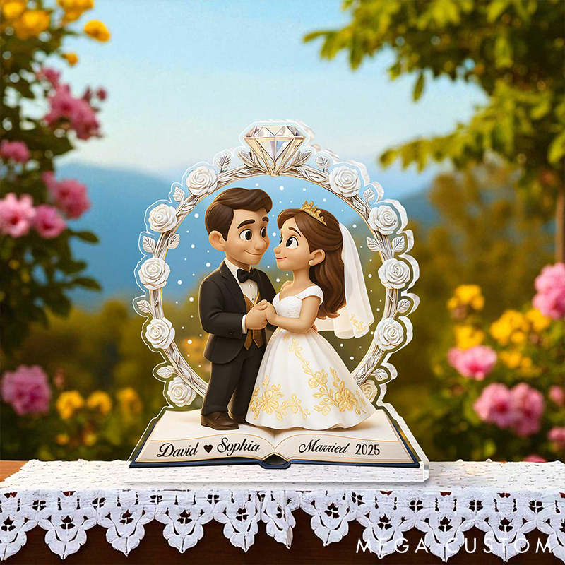 Personalized Couple Wedding Photo Acrylic Plaque Custom Newlyweds Mr and Mrs Plaque from Your Own Picture Our First Christmas Gift for Him Her