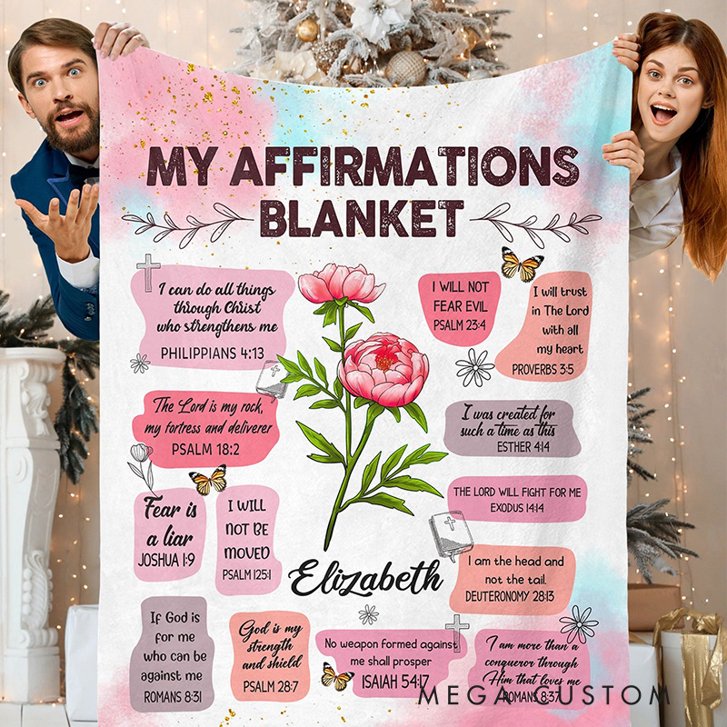 Personalized My Affirmations Soft Throw Blanket with Name and Birth Month Flower Home Decor Religious Gift Faith Gift for Christian Women