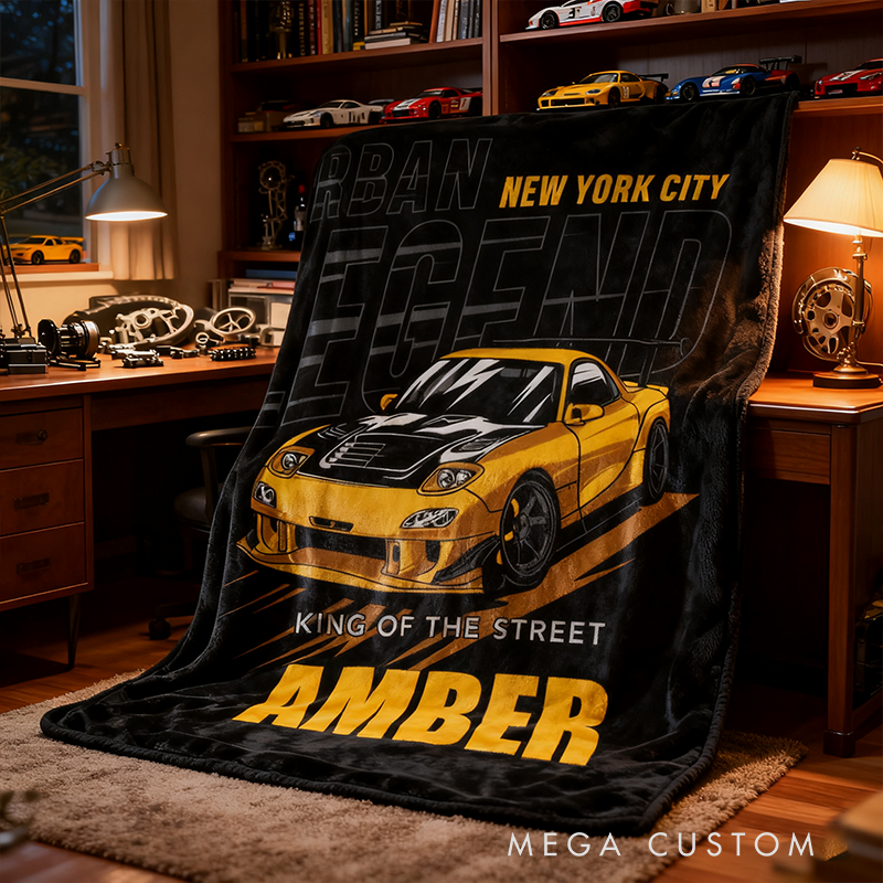 Personalized JDM Car Blanket Custom Name Racing Car Fleece Blanket Gift for Men Boys and Racing Lovers