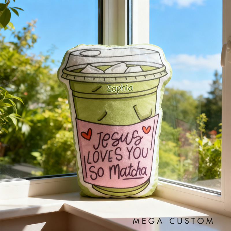 Personalized Jesus Loves you so Matcha Pillow with Custom Name Home Decor Religious Gift for Women Birthday Gift for Matcha Lover