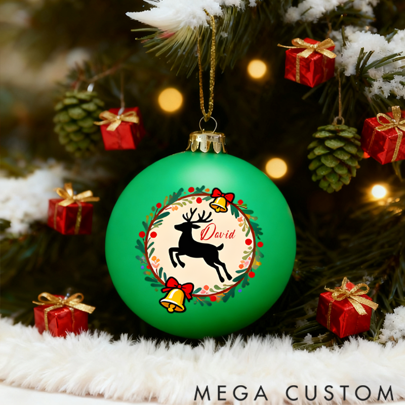 Personalized Christmas Ball Ornament Decoration with Reindeer and Bell Patterns