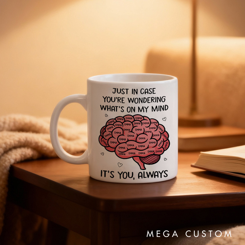 Personalized Love Brain Mug Custom Anniversary Wedding Gifts for Husband Wife Valentines Mug with Boyfriend Girlfriend Name