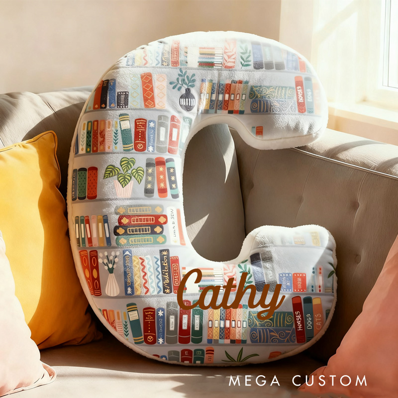 Personalized Bookish Alphabet Throw Pillow Book Letter Pillow with Name Bookish Initial Reader Pillow Gift for Book Lover Home Decor