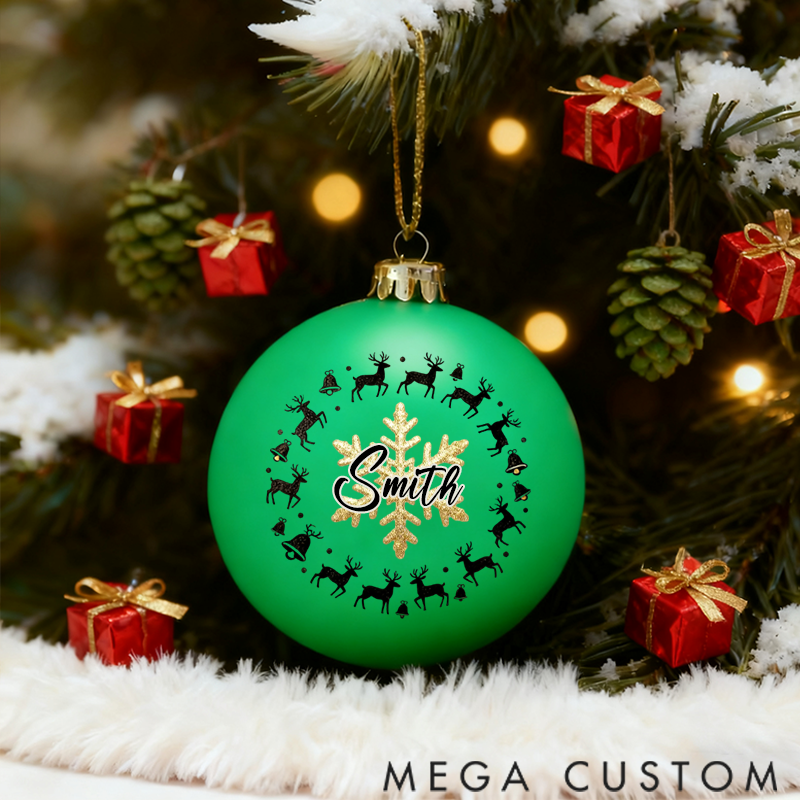 Personalized Christmas Ball Ornament with Reindeer and Snowflake Themes