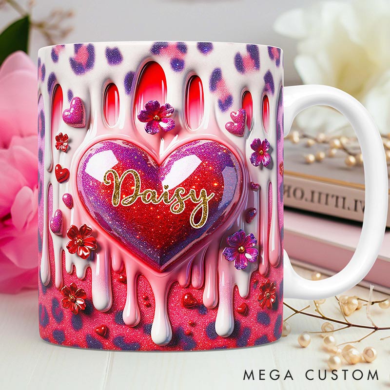 [Copy]Personalized 3D Printing Pink Heart Glittering Mug Custom Names Mug Edge-to-Edge Mug Valentine's Day Gift for Wife for Grilfriend for Her