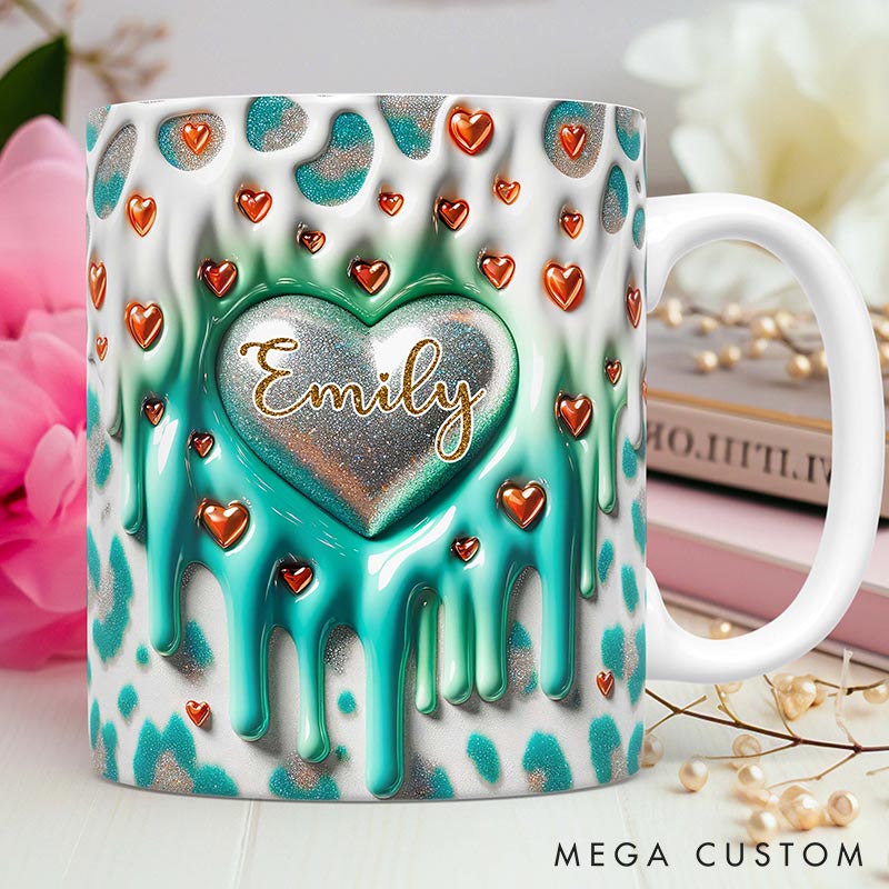 Personalized 3D Printing Heart Glittering Dripping Effect Mug Custom Names Mug Edge-to-Edge Mug Valentine's Day Gift for Wife for Grilfriend for Her