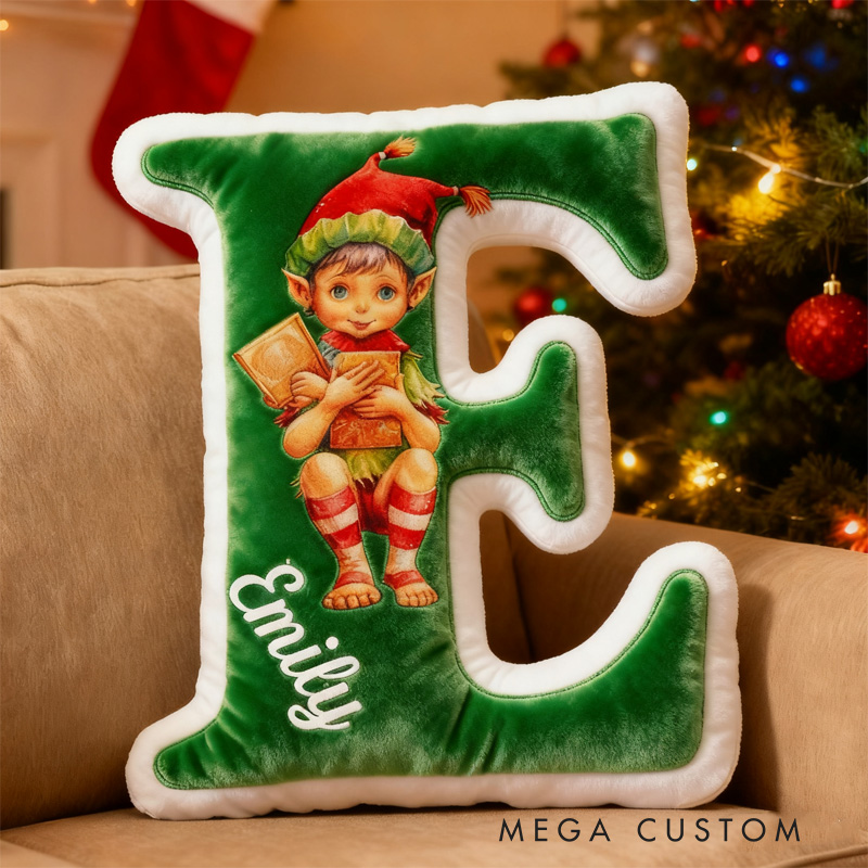 Personalized Reading Elf Alphabet Throw Pillow Book Elf Letter Pillow with Name Bookish Initial Reader Pillow Gift for Kids Boys Girl Book Lover Christmas Gift