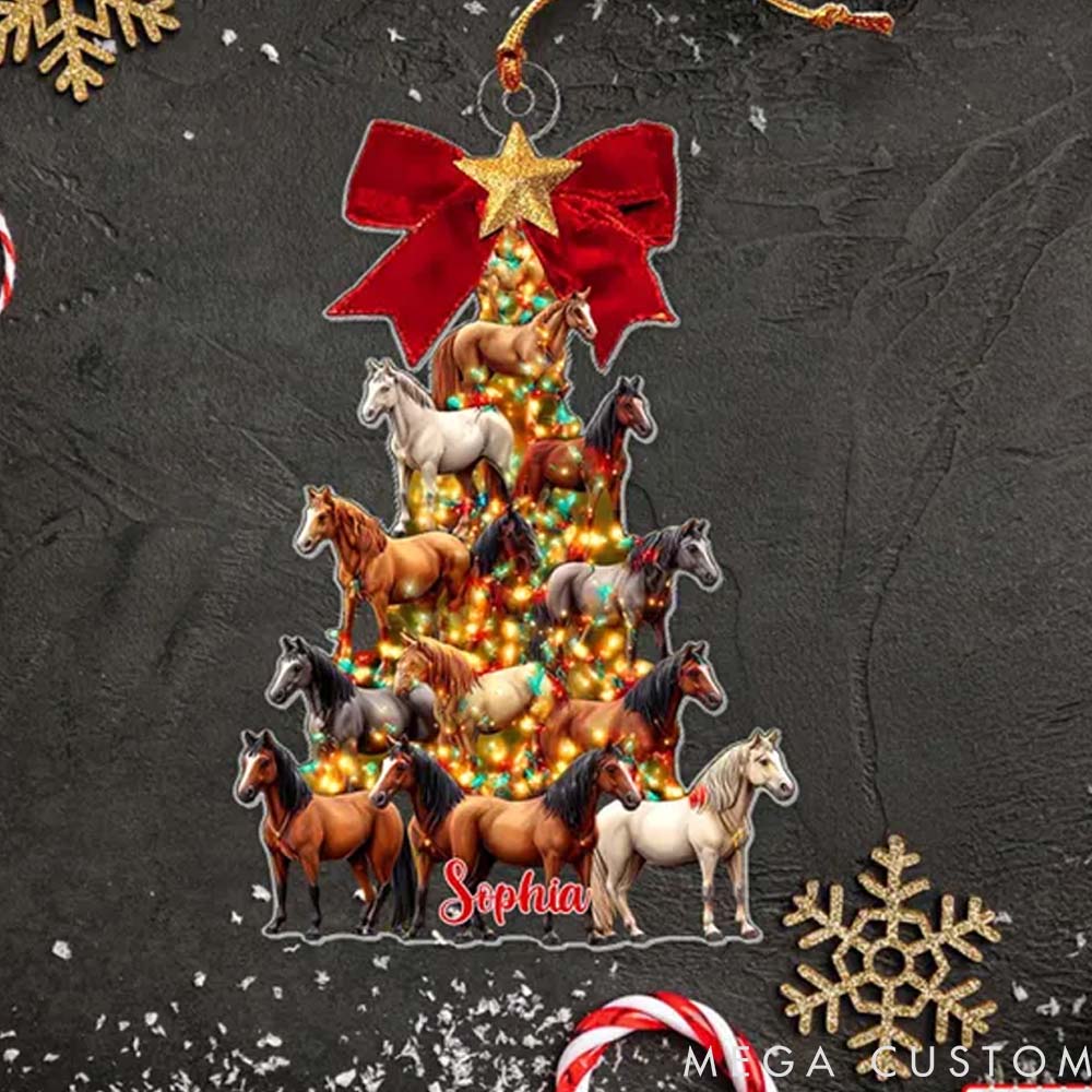Personalized Pet Lover Custom Christmas Horse Pine Tree Shape Christmas Ornament